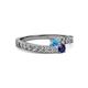 2 - Orane Blue Topaz and Blue Sapphire with Side Diamonds Bypass Ring 