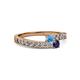 2 - Orane Blue Topaz and Blue Sapphire with Side Diamonds Bypass Ring 