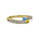 2 - Orane Blue Topaz and Yellow Sapphire with Side Diamonds Bypass Ring 