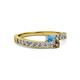 2 - Orane Blue Topaz and Smoky Quartz with Side Diamonds Bypass Ring 