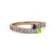 2 - Orane Iolite and Peridot with Side Diamonds Bypass Ring 