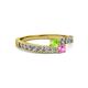 2 - Orane Peridot and Pink Sapphire with Side Diamonds Bypass Ring 