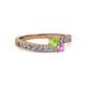2 - Orane Peridot and Pink Sapphire with Side Diamonds Bypass Ring 