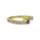 2 - Orane Peridot and Amethyst with Side Diamonds Bypass Ring 