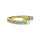 2 - Orane Peridot and White Sapphire with Side Diamonds Bypass Ring 