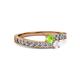 2 - Orane Peridot and White Sapphire with Side Diamonds Bypass Ring 