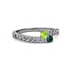 2 - Orane Peridot and Emerald with Side Diamonds Bypass Ring 