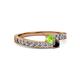 2 - Orane Peridot and Black Diamond with Side Diamonds Bypass Ring 