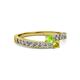 2 - Orane Peridot and Yellow Diamond with Side Diamonds Bypass Ring 