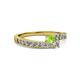 2 - Orane Peridot and Diamond with Side Diamonds Bypass Ring 