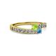 2 - Orane Peridot and Blue Topaz with Side Diamonds Bypass Ring 