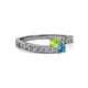 2 - Orane Peridot and London Blue Topaz with Side Diamonds Bypass Ring 