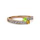2 - Orane Peridot and Citrine with Side Diamonds Bypass Ring 