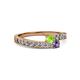 2 - Orane Peridot and Iolite with Side Diamonds Bypass Ring 
