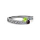 2 - Orane Peridot and Red Garnet with Side Diamonds Bypass Ring 
