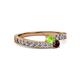 2 - Orane Peridot and Red Garnet with Side Diamonds Bypass Ring 