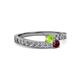 2 - Orane Peridot and Ruby with Side Diamonds Bypass Ring 