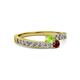 2 - Orane Peridot and Ruby with Side Diamonds Bypass Ring 