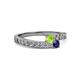 2 - Orane Peridot and Blue Sapphire with Side Diamonds Bypass Ring 
