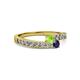 2 - Orane Peridot and Blue Sapphire with Side Diamonds Bypass Ring 