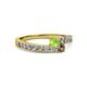 2 - Orane Peridot and Smoky Quartz with Side Diamonds Bypass Ring 