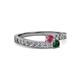 2 - Orane Rhodolite Garnet and Emerald with Side Diamonds Bypass Ring 
