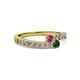 2 - Orane Rhodolite Garnet and Emerald with Side Diamonds Bypass Ring 