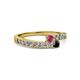 2 - Orane Rhodolite Garnet and Black Diamond with Side Diamonds Bypass Ring 