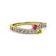 2 - Orane Rhodolite Garnet and Yellow Diamond with Side Diamonds Bypass Ring 
