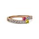 2 - Orane Rhodolite Garnet and Yellow Diamond with Side Diamonds Bypass Ring 