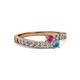 2 - Orane Rhodolite Garnet and Blue Topaz with Side Diamonds Bypass Ring 