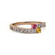 2 - Orane Rhodolite Garnet and Citrine with Side Diamonds Bypass Ring 