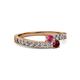2 - Orane Rhodolite Garnet and Ruby with Side Diamonds Bypass Ring 