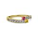 2 - Orane Rhodolite Garnet and Yellow Sapphire with Side Diamonds Bypass Ring 