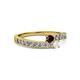 2 - Orane Red Garnet and White Sapphire with Side Diamonds Bypass Ring 
