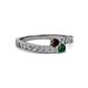 2 - Orane Red Garnet and Emerald with Side Diamonds Bypass Ring 