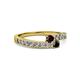 2 - Orane Red Garnet and Black Diamond with Side Diamonds Bypass Ring 