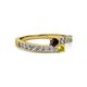 2 - Orane Red Garnet and Yellow Diamond with Side Diamonds Bypass Ring 