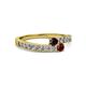 2 - Orane Red Garnet and Ruby with Side Diamonds Bypass Ring 