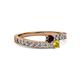 2 - Orane Red Garnet and Yellow Sapphire with Side Diamonds Bypass Ring 