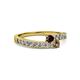 2 - Orane Red Garnet and Smoky Quartz with Side Diamonds Bypass Ring 