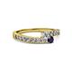 2 - Orane Diamond and Blue Sapphire with Side Diamonds Bypass Ring 