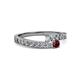 2 - Orane Diamond and Ruby with Side Diamonds Bypass Ring 