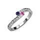 3 - Orane Blue and Pink Sapphire with Side Diamonds Bypass Ring 