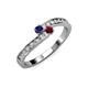 3 - Orane Blue Sapphire and Ruby with Side Diamonds Bypass Ring 