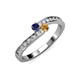 3 - Orane Blue Sapphire and Citrine with Side Diamonds Bypass Ring 