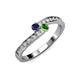 3 - Orane Blue Sapphire and Green Garnet with Side Diamonds Bypass Ring 