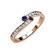 3 - Orane Blue Sapphire and Smoky Quartz with Side Diamonds Bypass Ring 