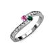 3 - Orane Pink Sapphire and Emerald with Side Diamonds Bypass Ring 