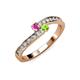 3 - Orane Pink Sapphire and Peridot with Side Diamonds Bypass Ring 